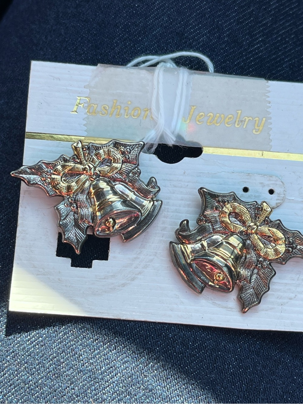 Vintage Best Christmas Bell Holly Post Earrings Signed